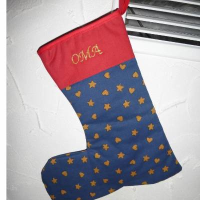 Nikolausstiefel OMA, goldfarben bestickt und gefüttert, Weihnachtsdeko