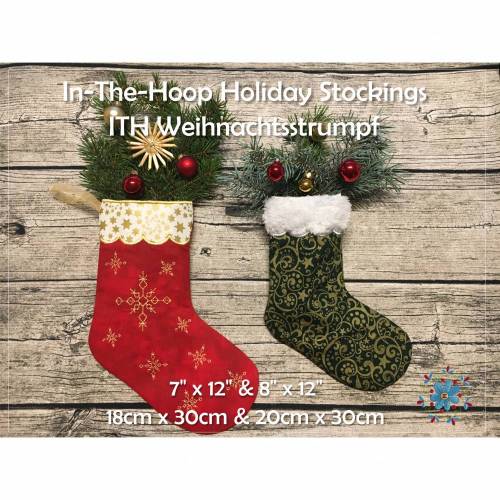 ITH Weihnachtstrumpf Stickdateien Set 18x30cm und 20x30cm