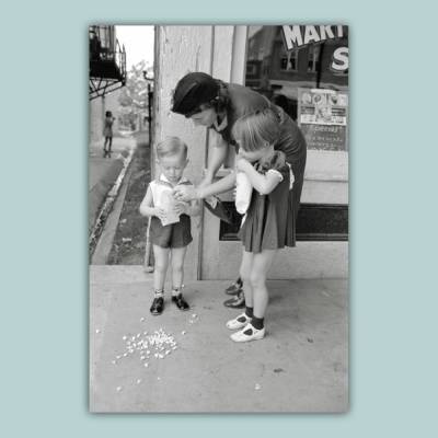 Popcorn und Kinder - Leinwand Bild - Vintage Art - shabby -  Schwarz Weiß Fotografie - Wandbild - Wanddekoration