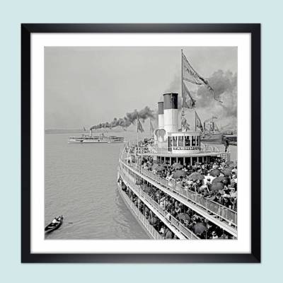 Schiffe - Reise mit dem Dampfschiff 1901 - Kunstdruck gerahmt 35 x 35 cm - Vintage - Wandbild Fotografie