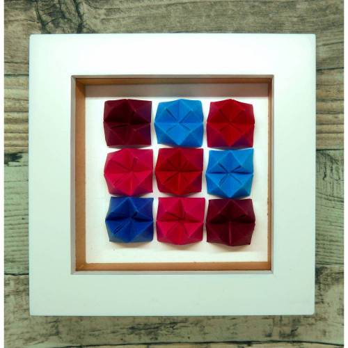 "Himmel und Hölle" rot-blau // Minibild 10 x 10 cm zum Aufstellen oder Hängen