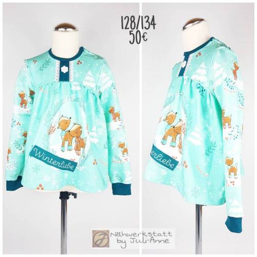 Mädchen Shirt Babydoll Oberteil Winter Rentiert Mamasliebchen Gr. 128 / 134
