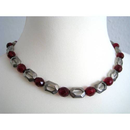 Glasperlenkette rot silber festlich