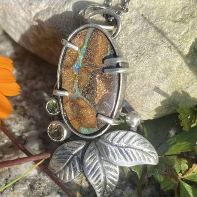 Koroit boulder Opal Anhänger, Turmalin, Peridot Anhänger 925 Sterling Silber Anhänger mit 925 Sterling Silber Kette