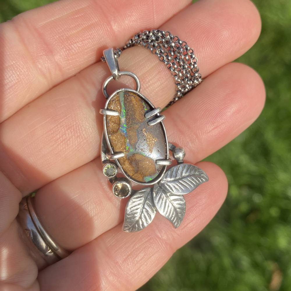 Koroit boulder Opal Anhänger, Turmalin, Peridot Anhänger 925 Sterling Silber Anhänger mit 925 Sterling Silber Kette Bild 2