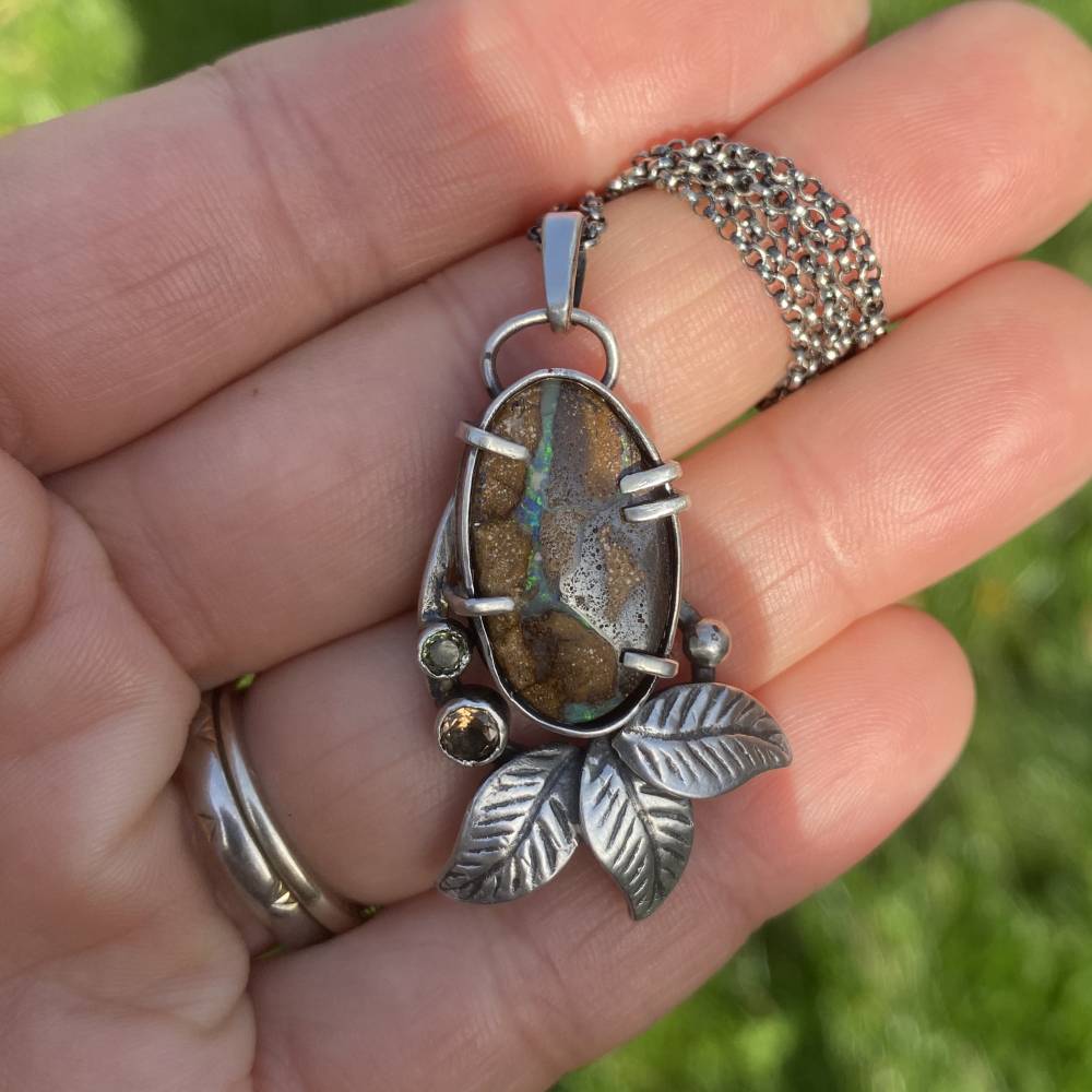 Koroit boulder Opal Anhänger, Turmalin, Peridot Anhänger 925 Sterling Silber Anhänger mit 925 Sterling Silber Kette Bild 3