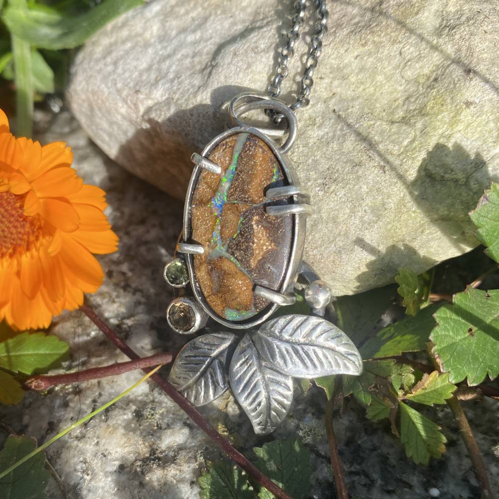 Koroit boulder Opal Anhänger, Turmalin, Peridot Anhänger 925 Sterling Silber Anhänger mit 925 Sterling Silber Kette Bild 6