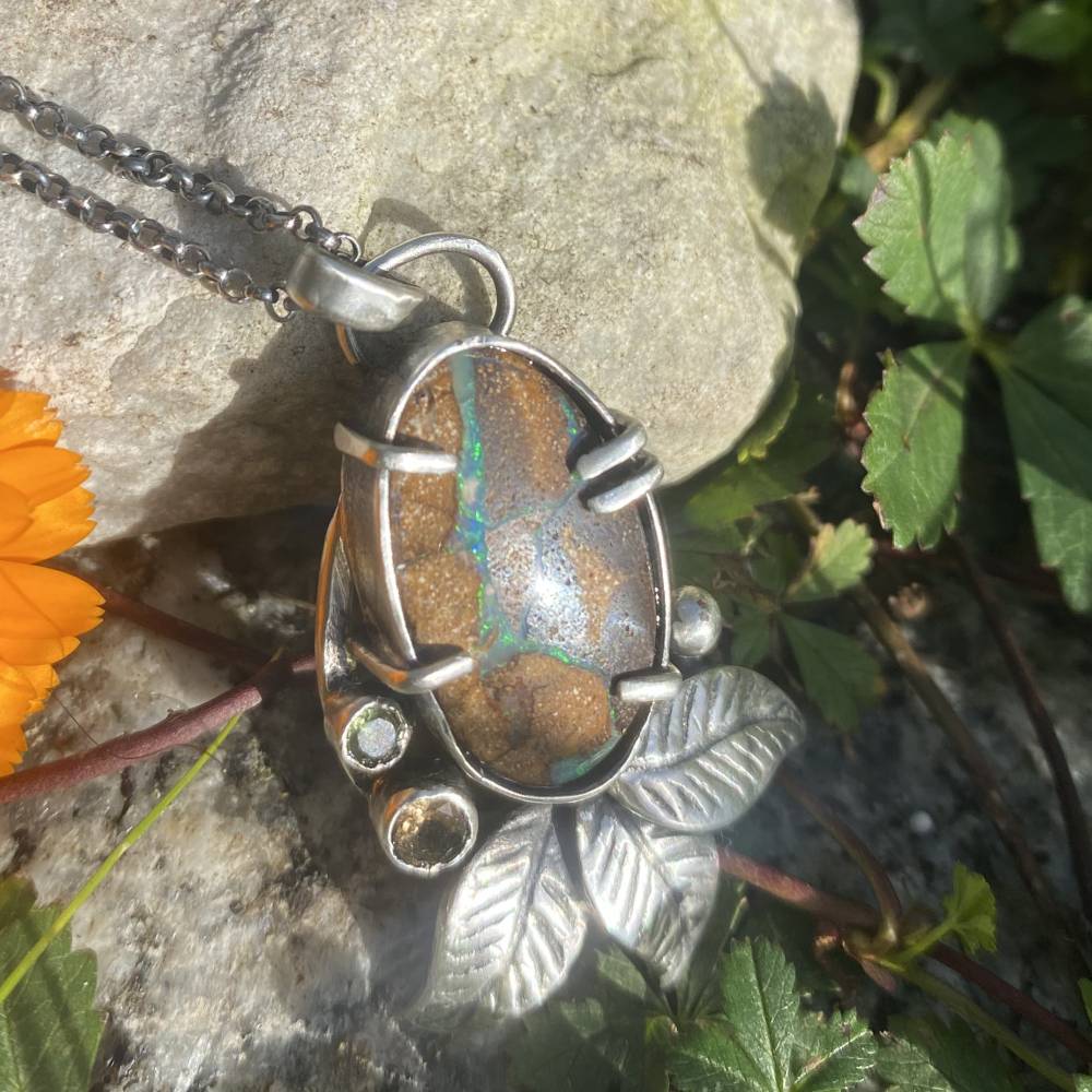 Koroit boulder Opal Anhänger, Turmalin, Peridot Anhänger 925 Sterling Silber Anhänger mit 925 Sterling Silber Kette Bild 7