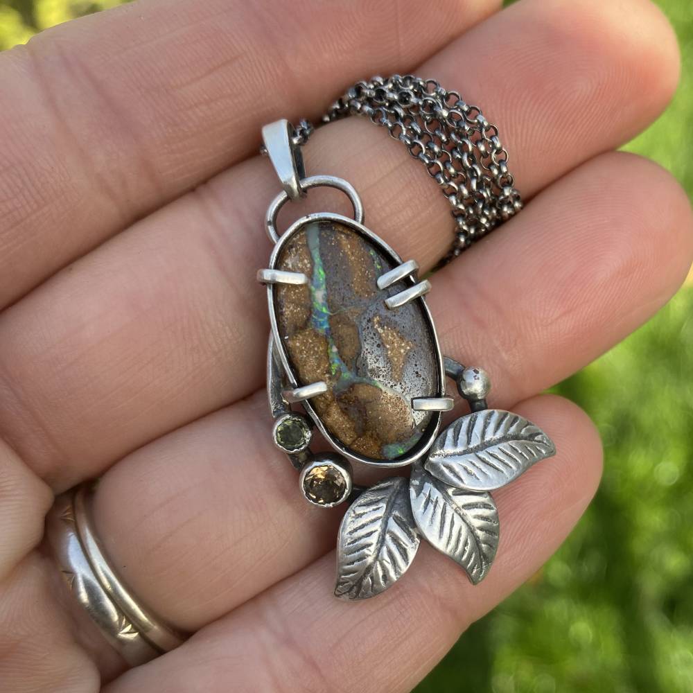 Koroit boulder Opal Anhänger, Turmalin, Peridot Anhänger 925 Sterling Silber Anhänger mit 925 Sterling Silber Kette Bild 8
