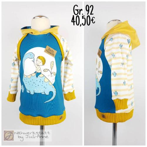 Hoodie / Pullover mit Kapuze Panel Dino - Junge Gr. 92