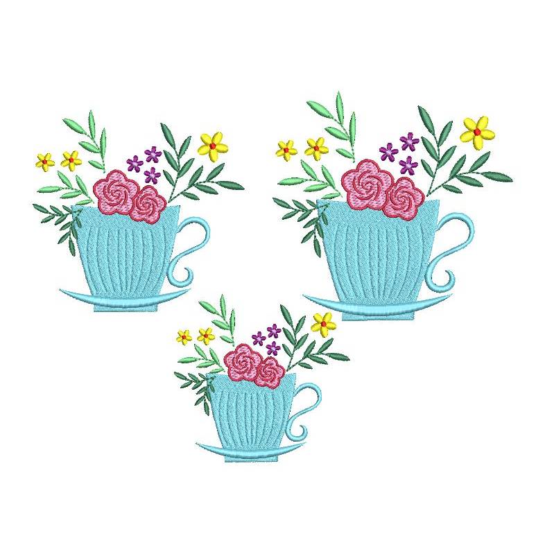 Stickdatei Kaffeetasse Teetasse mit Blumen 3 Größen Bild 2