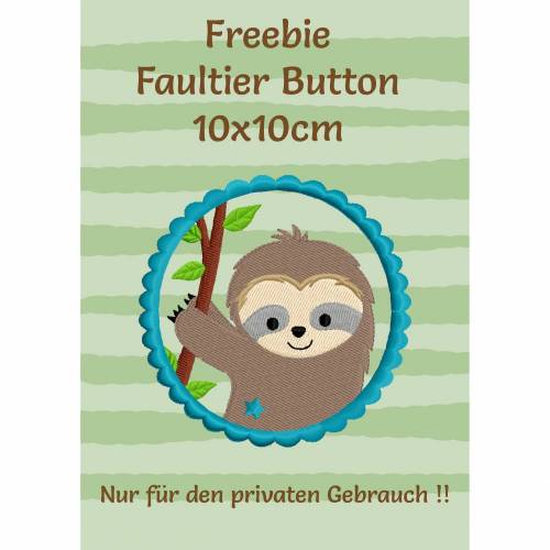 Freebie -Kostenlose Stickdatei Faultierbutton 10x10cm