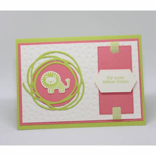 Babykarte "Löwe" in limettengrün und rosa