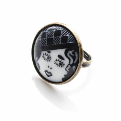 Twenties Girl Knopf Ring groß /// ABVERKAUF