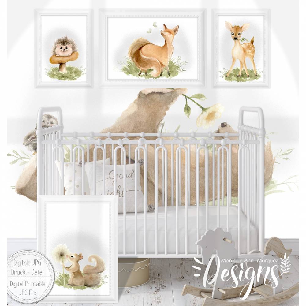 Druckbare Kinderzimmer Bilder Kinder Bild Waldtiere in A4 & A3 |SET 109 Bild 6