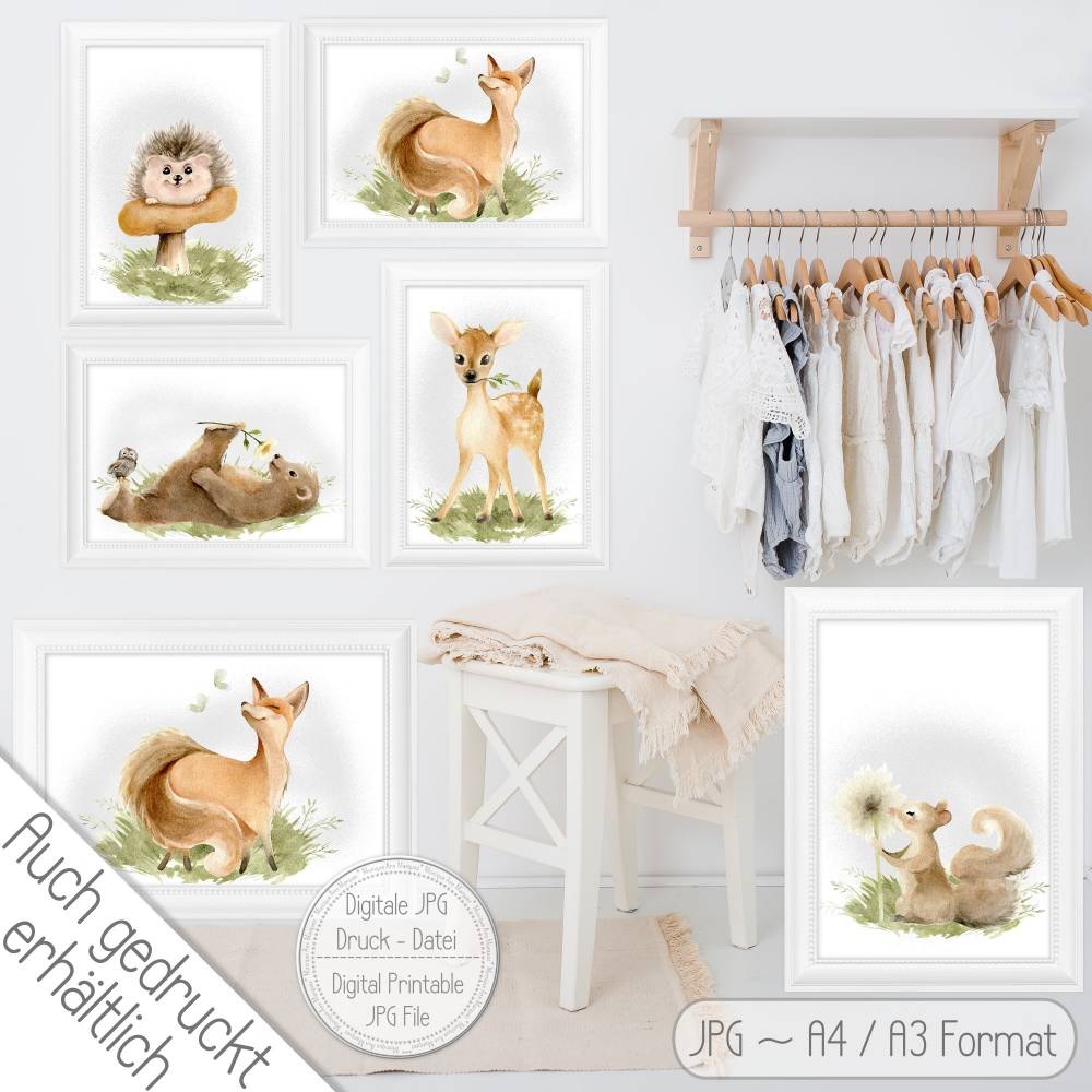 Druckbare Kinderzimmer Bilder Kinder Bild Waldtiere in A4 & A3 |SET 109 Bild 8