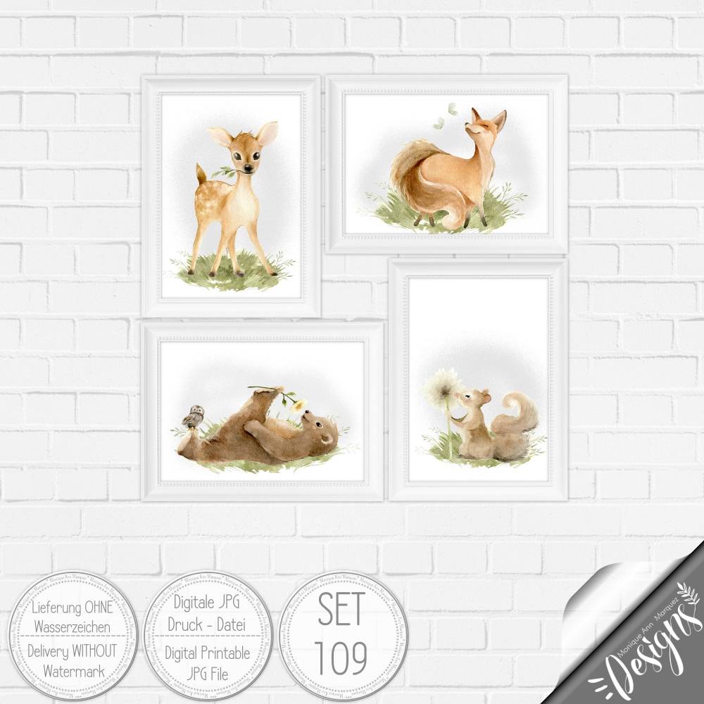 Druckbare Kinderzimmer Bilder Kinder Bild Waldtiere in A4 & A3 |SET 109 Bild 9