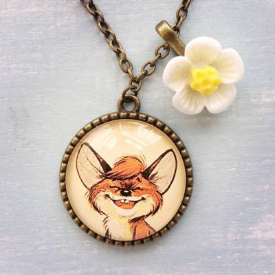 Kleiner Fuchs - Cabochonkette antikgold Einzelstück /// ABVERKAUF