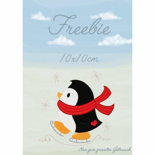 Freebie -Kostenlose Stickdatei Pingui 10x10cm