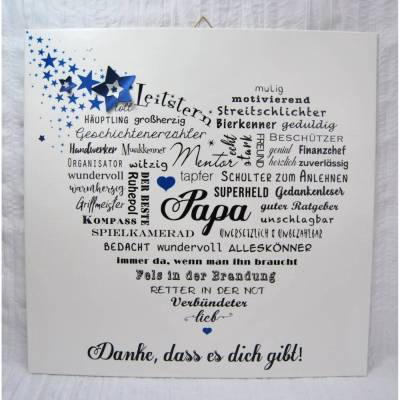 Papa Papi Vater Vati Bild Wandbild Wortherz liebe Worte Geschenkidee Sterne Blau Weihnachten Weihnachtsgeschenk Geschenk Vatertag
