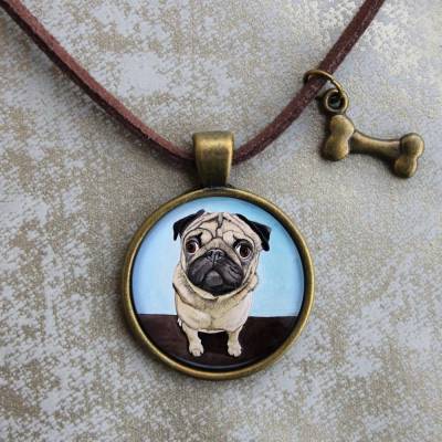 "Mops OSKAR" Cabochonkette /// ABVERKAUF