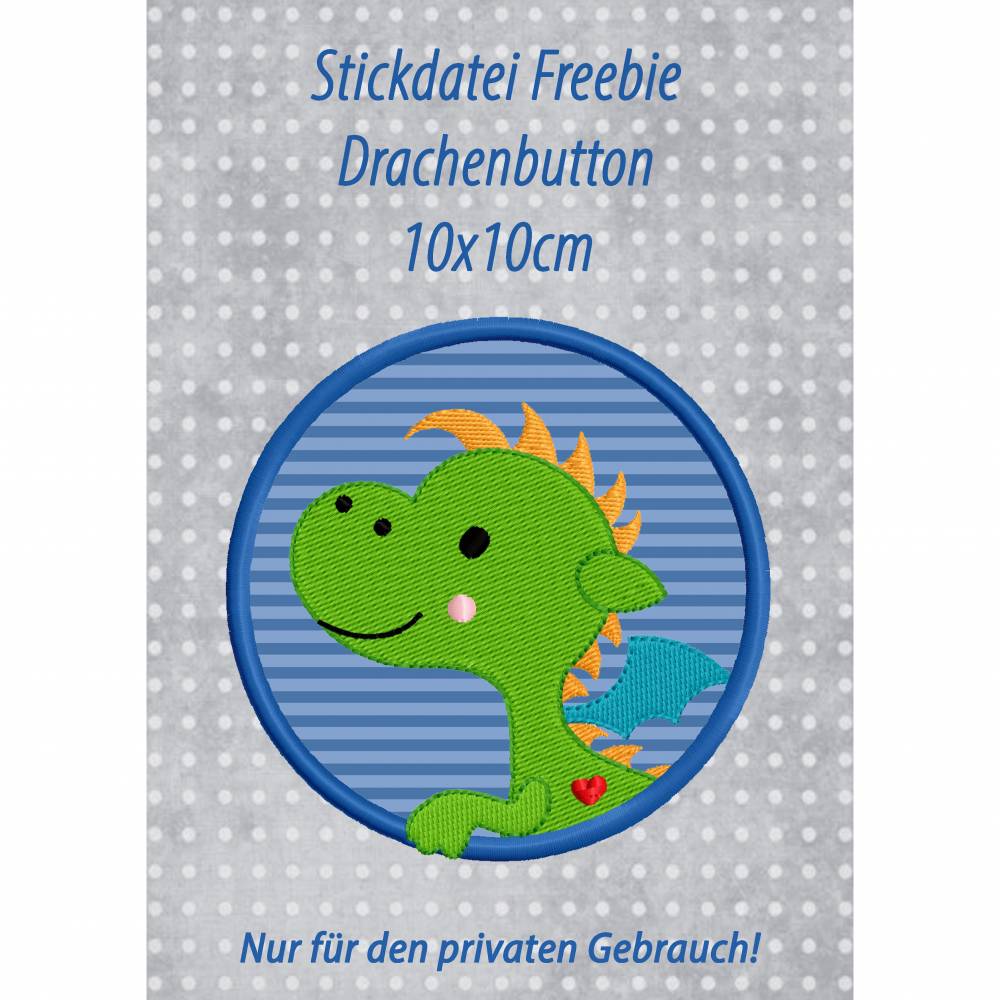 Freebie -Kostenlose Stickdatei Drachenbutton 10x10cm Bild 1