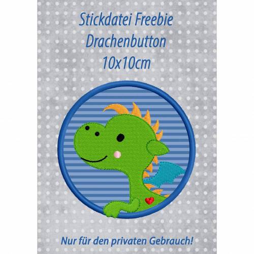 Freebie -Kostenlose Stickdatei Drachenbutton 10x10cm