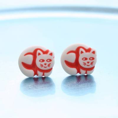 Mieze Katze Knopf Ohrstecker 925er Silber /// ABVERKAUF