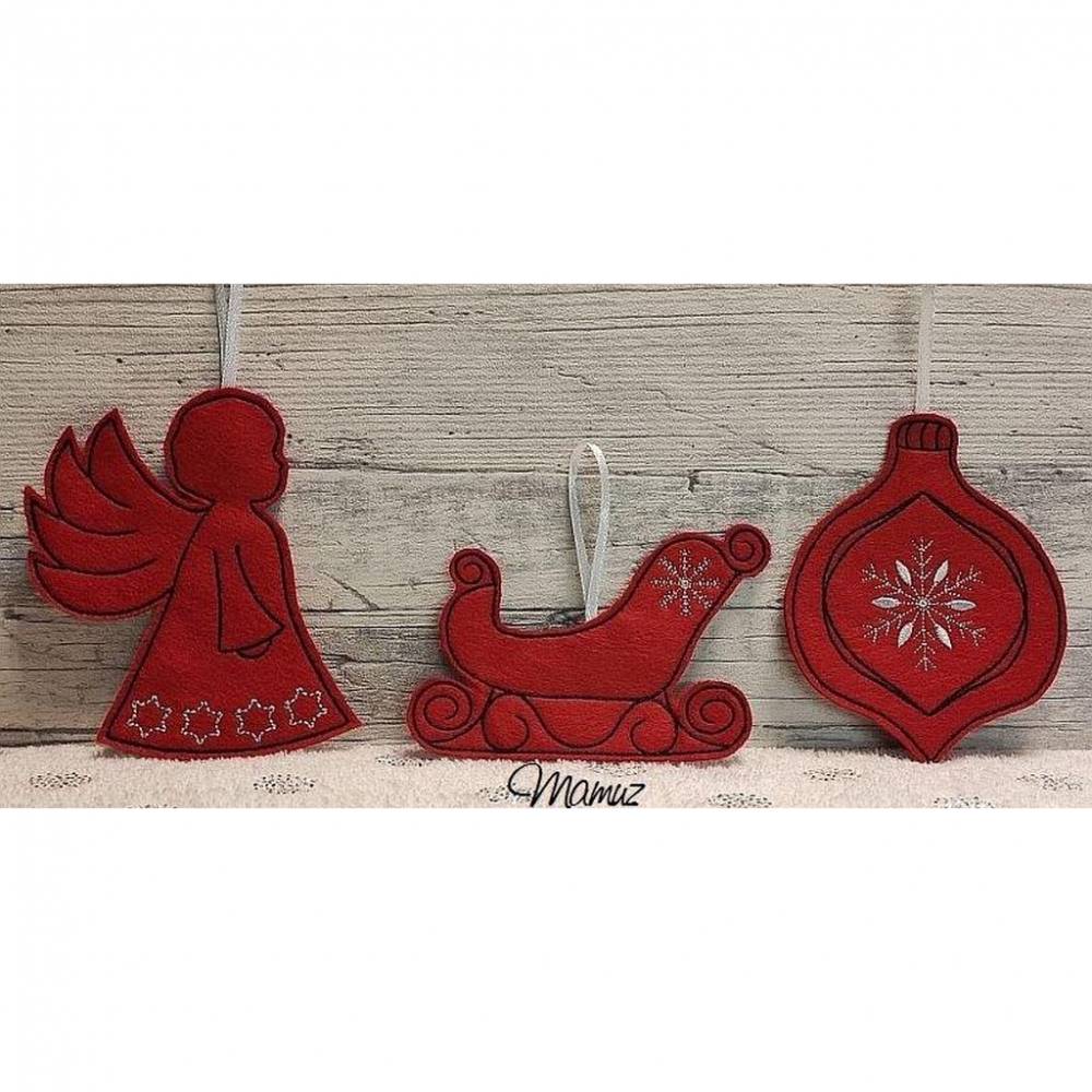 * 3 x Anhänger ITH, Weihnachtsengel, Hörnerschlitten, Christbaumkugel *10 x 10 cm, für den Christbaum oder für Geschenke Bild 1