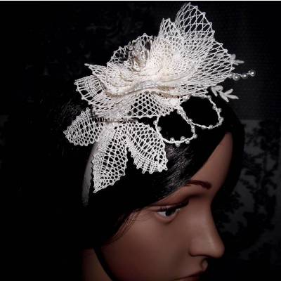 Haarschmuck ivory Haarreif Unikat Hochzeit  geklöppelt Handarbeit  Brautschmuck