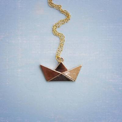 Goldkettchen Origami Papierboot /// ABVERKAUF