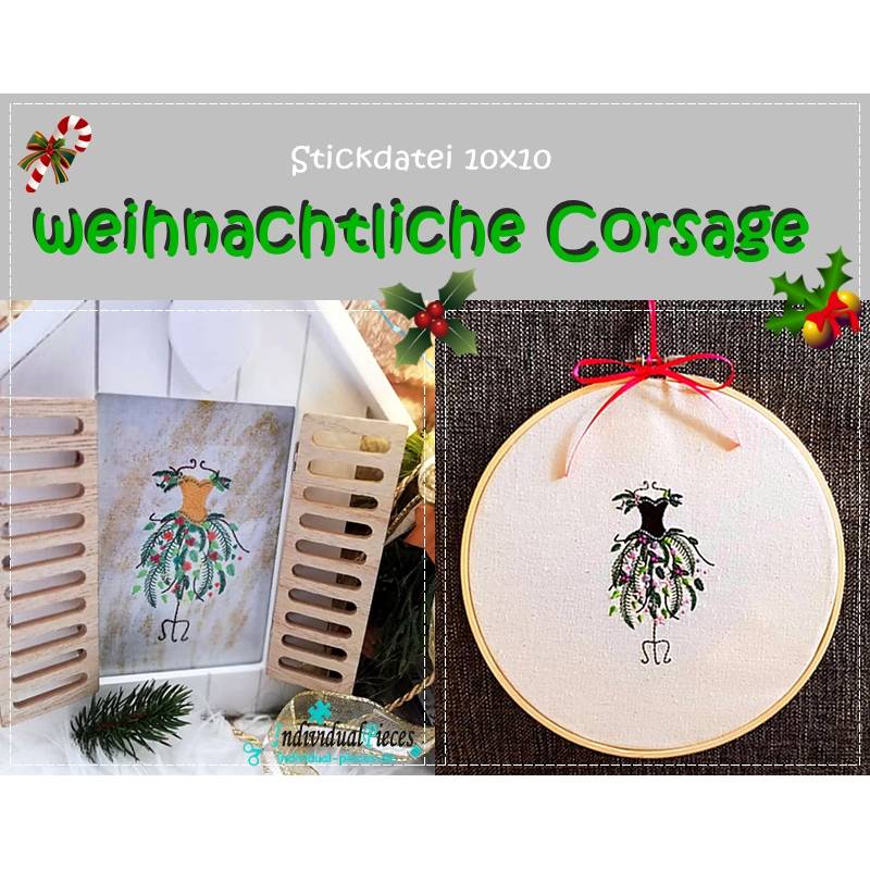 Stickdatei 10x10 weihnachtliche Corsage Bild 1