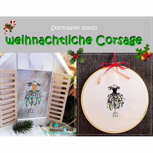 Stickdatei 10x10 weihnachtliche Corsage