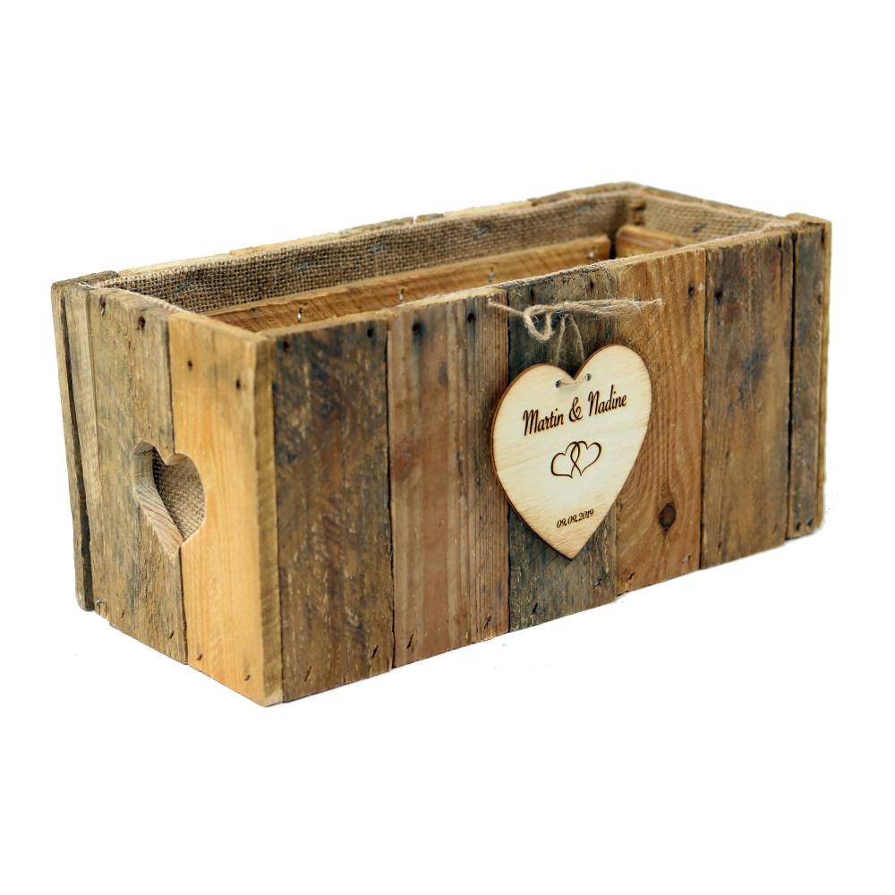 RUSTIKALE BLUMENKISTE aus alten Obstkistenbrettern Geschenk Brautpaar Hochzeit Holz TISCHDEKO Weinkiste Blumenkasten Graviert Personalisiert