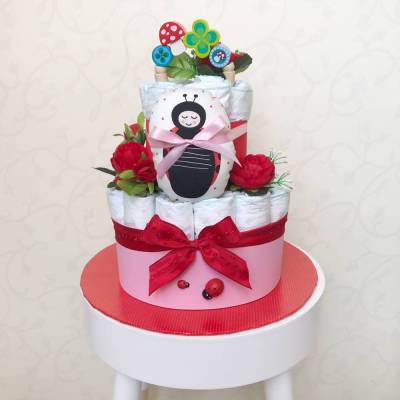 Windeltorte Glückskäfer, rosa rot zur Geburt
