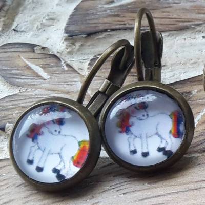 Einhorn Pferd bunt weiß Ohrringe Ringe Cabochonschmuck verschiedene Fassungen buntes 