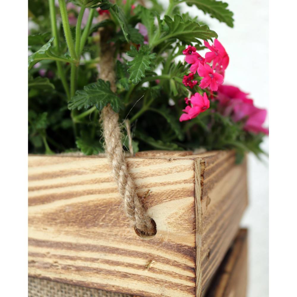 RUSTIKALE Holzkiste als BLUMENAMPEL Kleine Geflammte Obstkiste zum aufhängen BLUMENKISTE Blumentopf Holz Übertopf Vintag