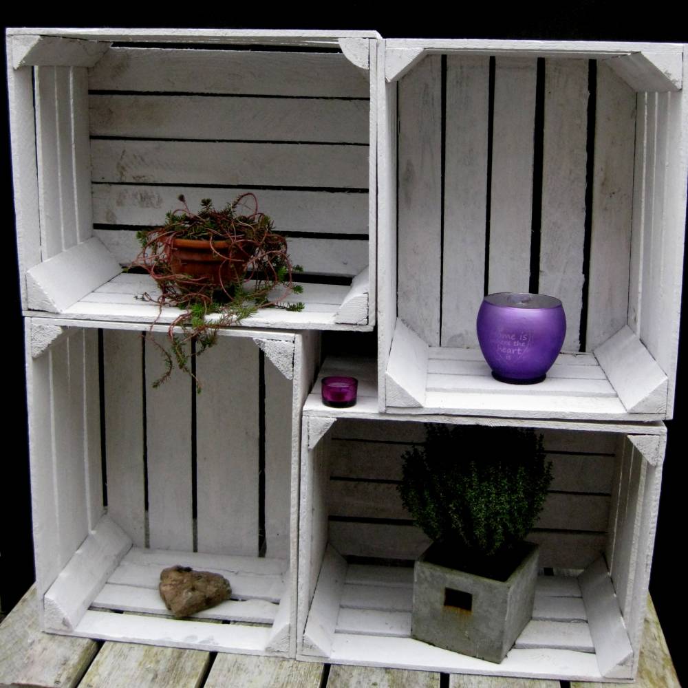 Alte WEIßE OBSTKISTEN Vintage Apfelkisten Rustikale Holzkisten für Hochzeit Schuhregal Weinkisten DIY Regal Landhaus Shabby Antik Holz Deko