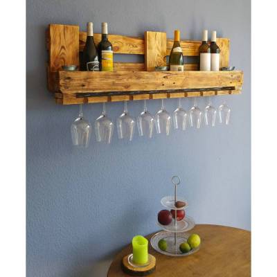 WEINREGAL Rustikal aus PALETTEN Flaschenregal Vintage Möbel Wandregal Holz Hängeregal Altholz Küchenregal Holzregal Gläser Shabby Industrial