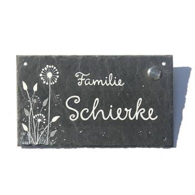 Klingel Namensschild Pusteblume Gräser Silber – Schiefer Klingelschild handgemalt mit Wunschname