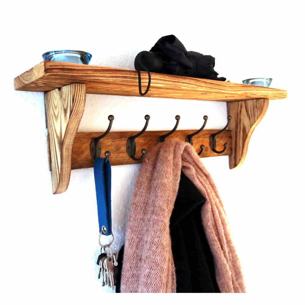 Vintage GARDEROBE mit Ablage aus Paletten und Obstkisten ALTHOLZ Hakenleiste Rustikal Wandgarderobe Upcycling HOLZ Deko Shabby Chic Geschenk