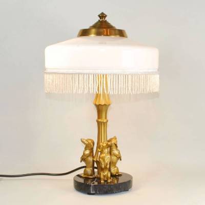 Dackel Tischleuchte Jugendstil Unikat 42 cm Hunde Skulptur Vintage Upcycling Metall Perlen Figur upcycling shabby