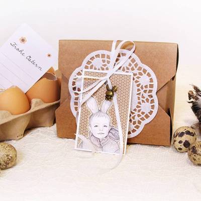 10 Boxen+Geschenkanhänger "Hasenkind" /// ABVERKAUF