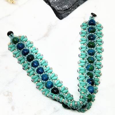 Armband Chrysokoll-Perlen und Glasperlen | türkis blau | 18cm | Magnetverschluss |Geschenk