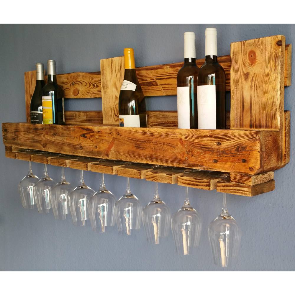 Vintage WEINREGAL PALETTE Regal aus Holz RUSTIKAL Flaschenregal Altholz Wandregal Hängeregal Geschenk Holzregal Wein Bar Gläser Industrial