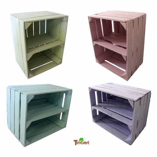 ALTE FARBIGE OBSTKISTE Schuhregal Bunte Apfelkiste mit Mittelbrett Vintage Holzkiste mit Einlage Pastellfarben Wandregal Holz Deko Shabby