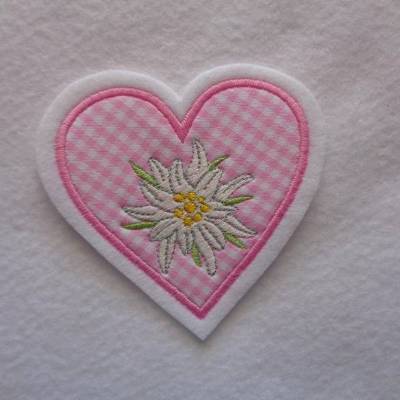 Applikation / Aufnäher Herz mit gesticktem Edelweiss