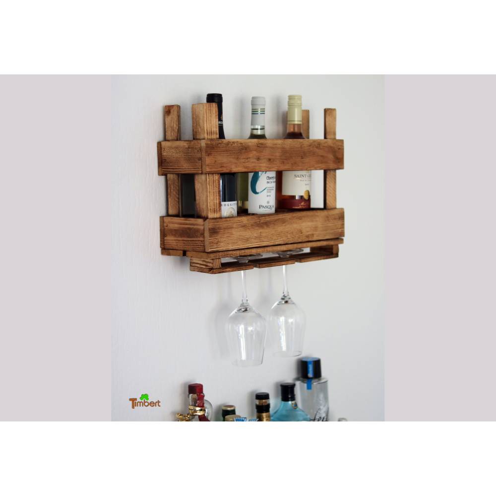 Vintage WEINREGAL in Obstkisten Design Wand Regal Rustikal aus Holz Champagne Bar Flaschenregal Küchenregal Hängeregal Industrial Ländlich
