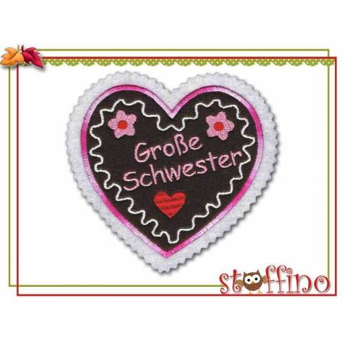 Applikation Lebkuchenherz Große Schwester Aufnäher
