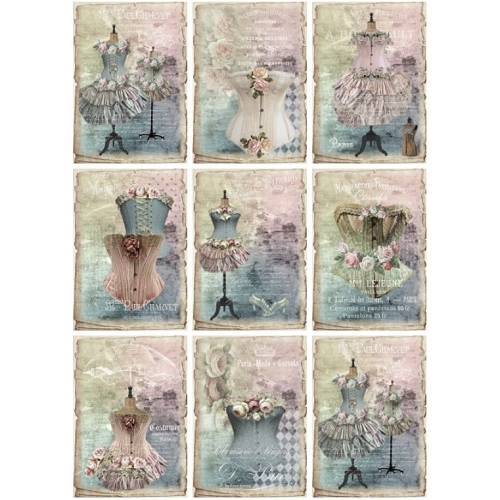 Reispapier - Motiv Strohseide - A4 - Decoupage - Vintage - Mode - Korsett - 19010